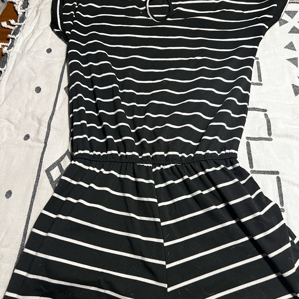 Black and White Striped Shorts Jumpsuit